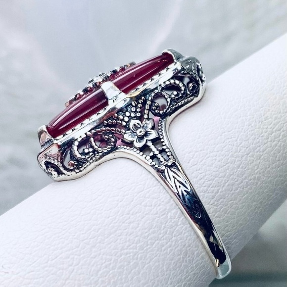 Sterling Silver Antique Style Pink Glass Ring - Picture 3 of 7